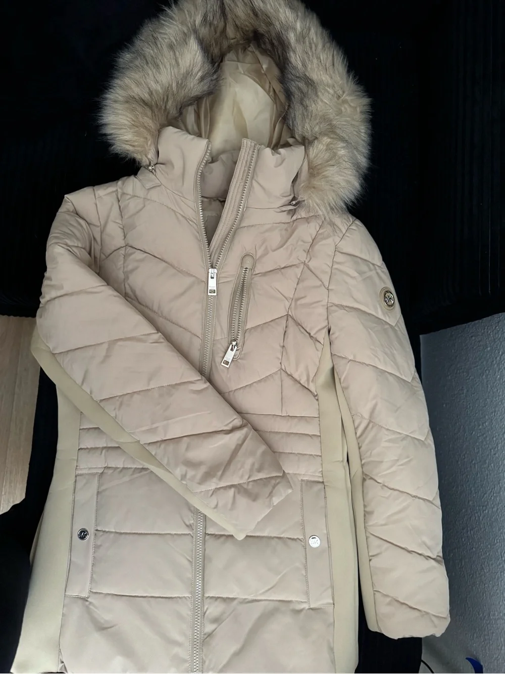 Michael Kors Puffer Jacket with Faux-Fur Trim